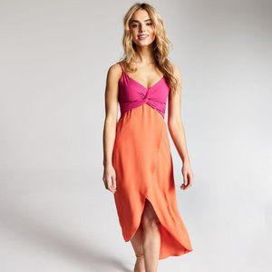 Bar III Twist-Front Colorblocked Midi Dress